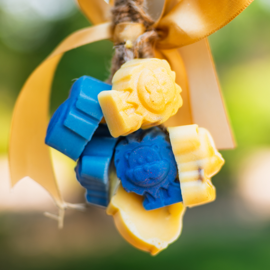 Blue Sud Buddies hanging hand soap detail