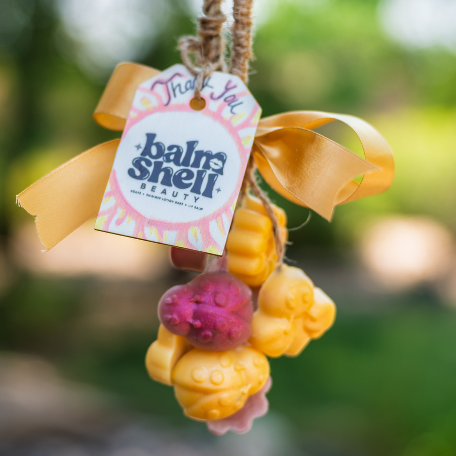 Pink Sud Buddies hanging hand soap detail